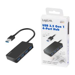 LogiLink UA0396 Hub USB 3.2 Gen 1 de 4 Puertos Tipo A, Velocidad 5 Gbps, Cable de 15 cm, Negro