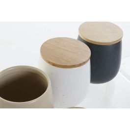 DKD Home Decor Bote Scandi Set 3 Unidades, Gres y Rubberwood, Apto Lavavajillas, Colores Beige, Gris Oscuro y Blanco 10x13x10 cm DKD Home Decor Bote Scandi Set 3 Unidades, Gres y Rubberwood, Apto Lavavajillas, Colores Beige, Gris Oscuro y Blanco 10x13x10 cm