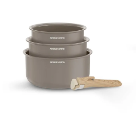 Arthur Martin AM1122 Juego de 3 Cacerolas de Cerámica Ø 16-18-20 cm Mango Extraíble Apto Inducción Color Topo Precio: 52.5000003. SKU: B1B8VZ6RSE