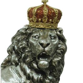 DKD Home Decor Figura León con Corona Plateado Resina Hecho a mano 42 x 45 x 25 cm