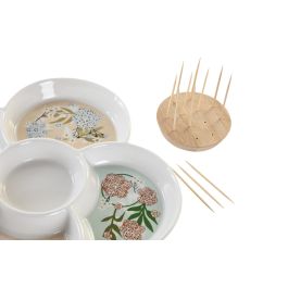 DKD Home Decor Bandeja para Aperitivos Tradicional, Gres y Bambú, Verde Beige, 22 cm Ancho x 22 cm Largo x 3 cm Alto, Apta Lavavajillas
