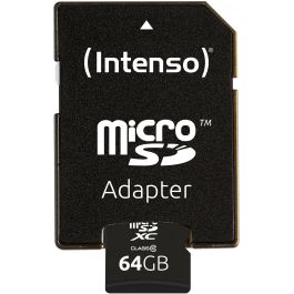 Intenso 3413490 Tarjeta Memoria Micro SD 64GB Clase 10 con Adaptador – Lectura 20MB/s, Escritura 12MB/s
