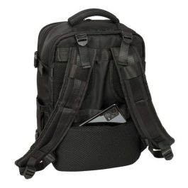 Safta Mochila de Viaje Cabina para Portátil 15,6" Real Madrid Negro con Conector USB y Zapatillero