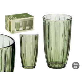 Vivalto Vaso Alto de Rayas de Vidrio, Verde, 440 ml, 8.3x14.2x4.8 cm (Set de 24) Precio: 33.7900002. SKU: B1CMNMNDVG