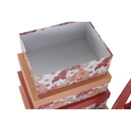 DKD Home Decor Caja Shabby de Cartón con Flores Fucsia, Melocotón y Blanco Set de 10 - 33.5x43.5x15.5 cm