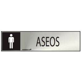 Normaluz Cartel informativo "aseos" hombre en acero inoxidable adhesivo 0.8mm, 5x20cm, profesional/doméstico