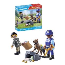 Playmobil 71731 Búsqueda Policial Action Heroes: Set de Policía con Pastor Alemán, Detector de Metales y Botín para Niños +4 Años