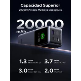 UGREEN 35524B Powerbank 20000mAh 130W Carga Rápida para MacBook/iPhone/Galaxy, Batería Litio Gris, Pantalla TFT