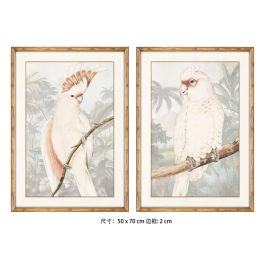 DKD Home Decor Set de 2 Cuadros Decorativos de Pared Tropicales con Cacatua Blanco Gris, Dimensiones 70x50 cm, Fabricados en Mdf y Cristal