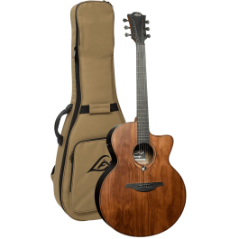 LAG Guitarra Acústica Jumbo Electroacústica Sauvage Lag Natural Satinado Tapa Sólida Brankowood Fondo Aros Eucalipto Cutaway Electrónica Stage LAG Funda Incluida