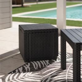 ALLIBERT by KETER Mesa Cubo de Almacenamiento para Jardín, Diseño de Mimbre Tejida en Grafito, con 60 Litros de Capacidad, 42x42x39 cm ALLIBERT by KETER Mesa Cubo de Almacenamiento para Jardín, Diseño de Mimbre Tejida en Grafito, con 60 Litros de Capacidad, 42x42x39 cm