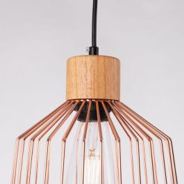 Lámpara Colgante Turkistan SKD-P80048 de Metal y Madera, Estilo Nórdico, Diseño Único para Bombilla LED E27, Cable Ajustable