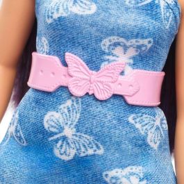 Barbie HYT89 Fashionistas Muñeca para Niña con Síndrome de Down, Vestido Azul con Mariposas Blancas y Cinturón Rosa Pastel Barbie HYT89 Fashionistas Muñeca para Niña con Síndrome de Down, Vestido Azul con Mariposas Blancas y Cinturón Rosa Pastel