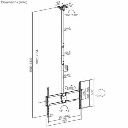 AISENS CT100TSLE-393 Soporte de Techo Profesional para TV 50-100" hasta 80kg, Giratorio/Inclinable/Extensible, VESA 800x600