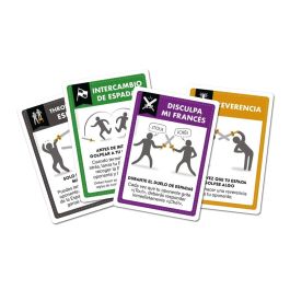 Asmodee Juego Vamos a pegarnos con espadas de mentira. Incluye 2 espadas de espuma y juego de cartas.