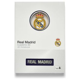 Real Madrid Cuaderno A5 con Escudo en 3D Azul Oficial 120 Hojas Sin Pautar