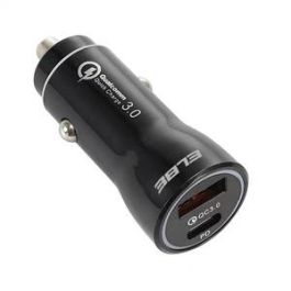 Elbe CARG-2515-QC Cargador Dual USB+Type C Coche PD+QC3.0 20W Negro