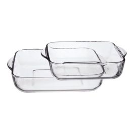 Pasabahce Set 2 Fuentes Cuadradas Borcam 1950ml 3200ml Vidrio Borosilicato Transparente Apto Horno Microondas Lavavajillas Congelador 32 x 28.5 cm (Set de 4)
