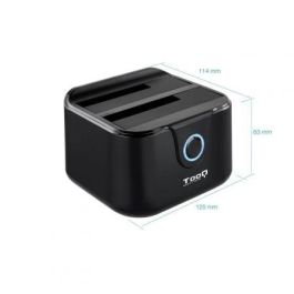 TooQ TQDS-802 Dock Station para 2 Discos Duros SATA 2.5 y 3.5 pulgadas, USB 3.0 (5 Gbit/s), Función Clonación OTB, Negro