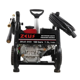 Zeus Hidrolimpiadora 4 Tiempos 124 Barras Limpiadora Alta Presión 160 Bares Motor Combustión Gasolina Caudal 450 L/h Bomba Aluminio Pistones Acero Inoxidable