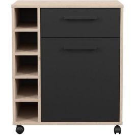 Parisot STUDIO803356 - Carrito de servicio Estudio 1 puerta, 1 cajón, 5 botellas - Roble/Negro mate - 60 x 40,3 x 71 cm Precio: 110.78999943. SKU: B1EKL8MS43
