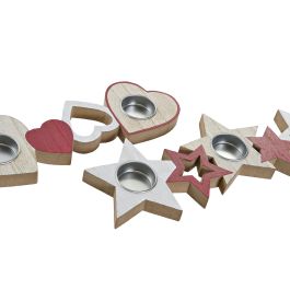 DKD Home Decor Decoración Navidad Tradicional de Madera, con 3 Velas, Colores Blanco y Rojo, 39.5x9x2 cm (Set de 6 Unidades)