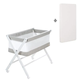 Roba Cuna Plegable de Colecho ROB4005317331041 Lona y Malla con Colchón y Ruedas con Freno 90 x 45 cm Gris / Blanco