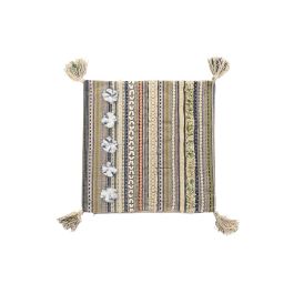 DKD Home Decor Funda Cojín de Poliéster Multicolor con Flecos y Cremallera 50x50 cm