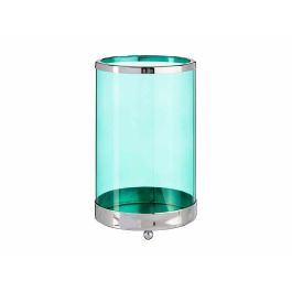 GIFTDECOR Base Vela Cristal Cilindro Azul Metal Plata 12.2x19.5x12.2 cm