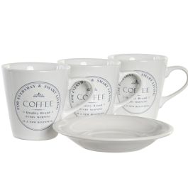 DKD Home Decor Tazas de Café Básicos de Gres 180ml, Set de 6 Piezas, Blanco