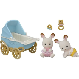 Sylvanian Families 5432 Gemelos Conejito Chocolate con Cochecito Doble y Accesorios