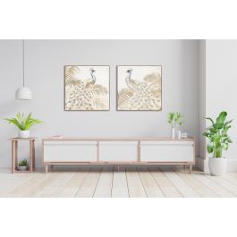 DKD Home Decor Cuadro Tropical Blanco Natural 100 x 5 x 100 cm (2 Unidades)