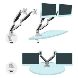 TooQ DB3132TNR-S Soporte de Mesa para 2 Pantallas de 13" a 32", Montaje Escritorio con Abrazadera o Tornillo, VESA 75x75-100x100, Carga 18kg, Aluminio Plata