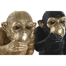 DKD Home Decor Figura Decorativa Mono Portabotella Moderna de Resina Dorada y Negra 15x22.5x24.5 cm Juego de 2 Unidades
