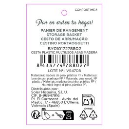 Inde Cesta Multiusos de Plástico con Asas de Madera Confortime, 37.3 cm x 26.2 cm x 13.9 cm (12 Unidades)