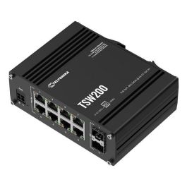 Teltonika Networks TSW200 - Conmutador Ethernet Industrial No Gestionado, 8 Puertos RJ-45 Gigabit, 2 Puertos SFP, PoE+ hasta 30W por Puerto, IP30