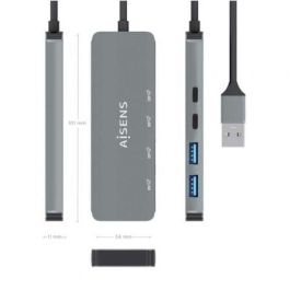 AISENS - HUB USB 3.2 GEN2 10G USB-A, USB-A/M-2xUSB-C/H-2xUSB-A/H, GRIS, 15CM