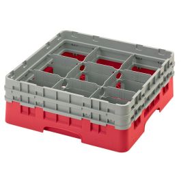 CAMBRO - 9S434-163 - Cesta de lavado 9 comp. 2 alturas - 14,8 cm Ø máx. - alt. máx. 13,5 cm - 50 x 50 x 18,4 cm - Rojo Precio: 60.5. SKU: B17T23PJDR