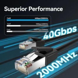 Vention IKKBG Cable de Red Ethernet RJ45 SFTP Cat.8 40Gbps 2000MHz Doble Blindaje Conectores Niquelados Gaming 1.5m Negro