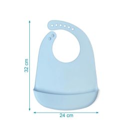 KioKids Babero de Silicona Blandito e Impermeable, Bolsillo Recogemigas, Ajustable, Enrollable, Azul, +4 meses