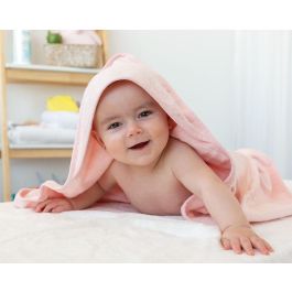 KioKids Toalla de Baño para Bebé 100% Bambú con Capucha Oekotex Standard 100, Rosa 76x76 cm - Piel Sensible +0 Meses