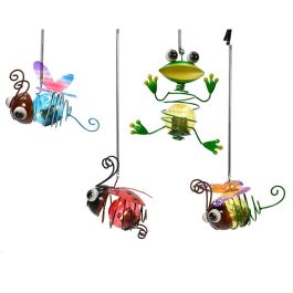 Lumineo Lámpara solar colgante de metal con luz fija - Modelos: rana, mariquita, mariposa, libélula