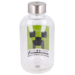 STOR Botella de Agua Reutilizable de Cristal de Borosilicato Minecraft 620ml con Tapón Hermético Libre de BPA