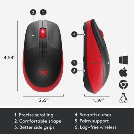 Logitech M190 Ratón Inalámbrico de Tamaño Completo, RF, Diseño Ergonómico para Manos Medianas-Grandes, Rojo, 18 Meses Batería, Seguimiento Preciso
