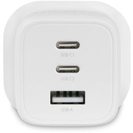 DICOTA D32055 Cargador de Pared GaN Compact 3 Puertos USB-C/A 65W Carga Rápida Power Delivery UK Blanco