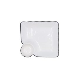Quid Gastro Black Plato Hondo para Dipear de Porcelana, 19,5x18,5 cm, Blanco y Negro, Apto Lavavajillas y Microondas