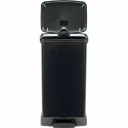 Curver Papelera Decobin Rectangular Estrecha y Alta 50 L Negro Carbón con Aspecto Acero Inoxidable 100% Reciclable