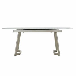 DKD Home Decor Mesa Comedor Extensible Glam de Cristal y Metal Dorado Blanco 140 x 80 x 76 cm
