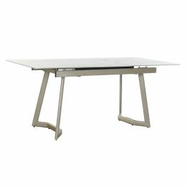 DKD Home Decor Mesa Comedor Extensible Glam de Cristal y Metal Dorado Blanco 140 x 80 x 76 cm