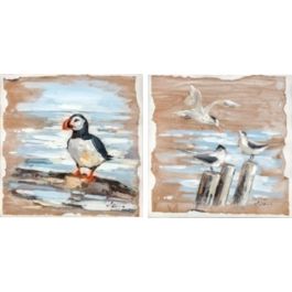 DKD Home Decor Cuadro Mediterráneo con Aves Lienzo Pintado a Mano Marrón y Azul 45x45 cm Set de 2 Unidades Precio: 24.99618. SKU: B1B4XAEVHC